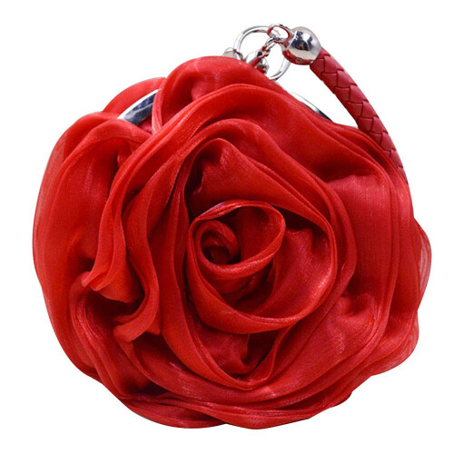 Goclothod Γυναικείο Clutch σε Σχήμα Ρόζας Μαλακή Σατέν Χειροποίητη Τσάντα Γάμου Κόκκινη