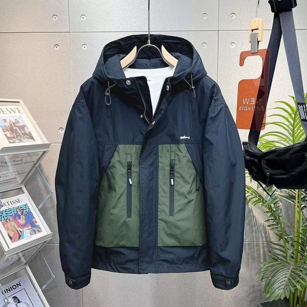 (black, L) Men's Japanese-Style Hooded Workwear Jacket in Army Green - 2024 Spring/Autumn Trendy and Loose Fit.