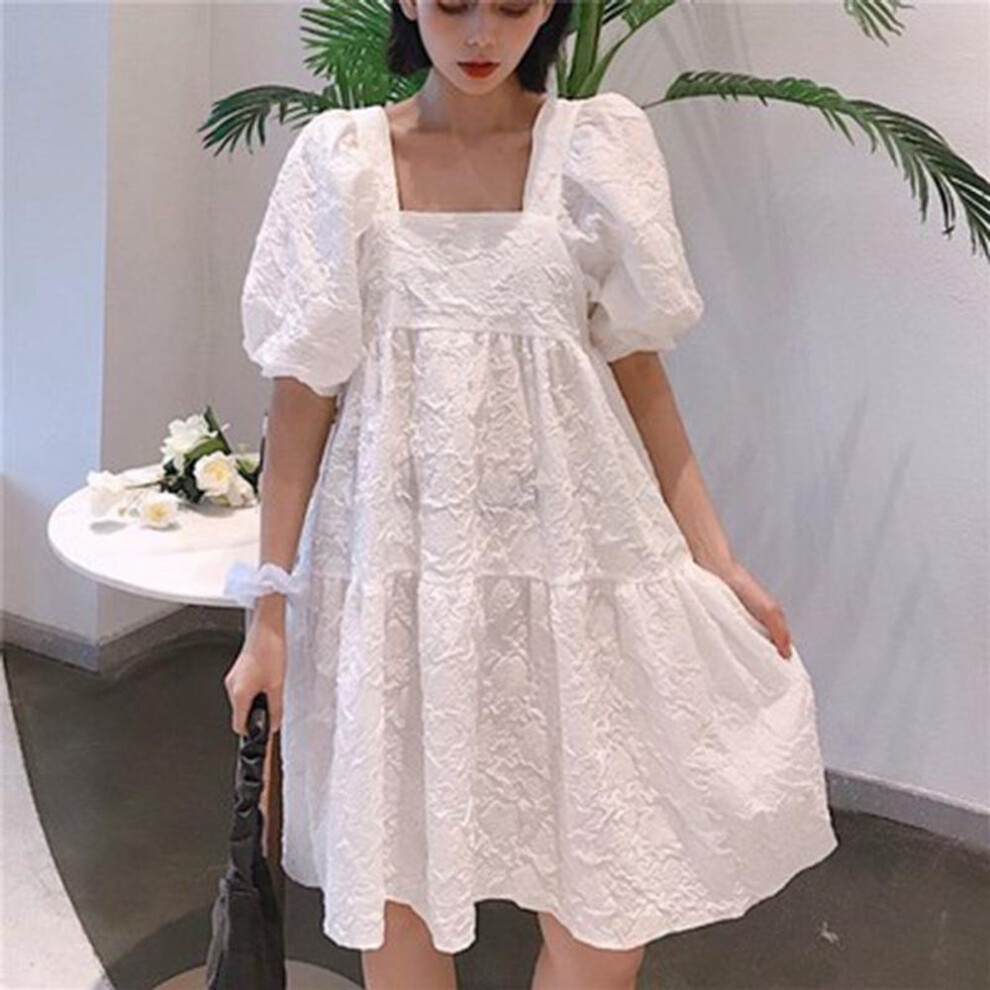(white, Extra Extra Large) "[order Link] Sweet Princess Neck Puff Sleeve Baby Doll Dress, Slim A-line Skirt