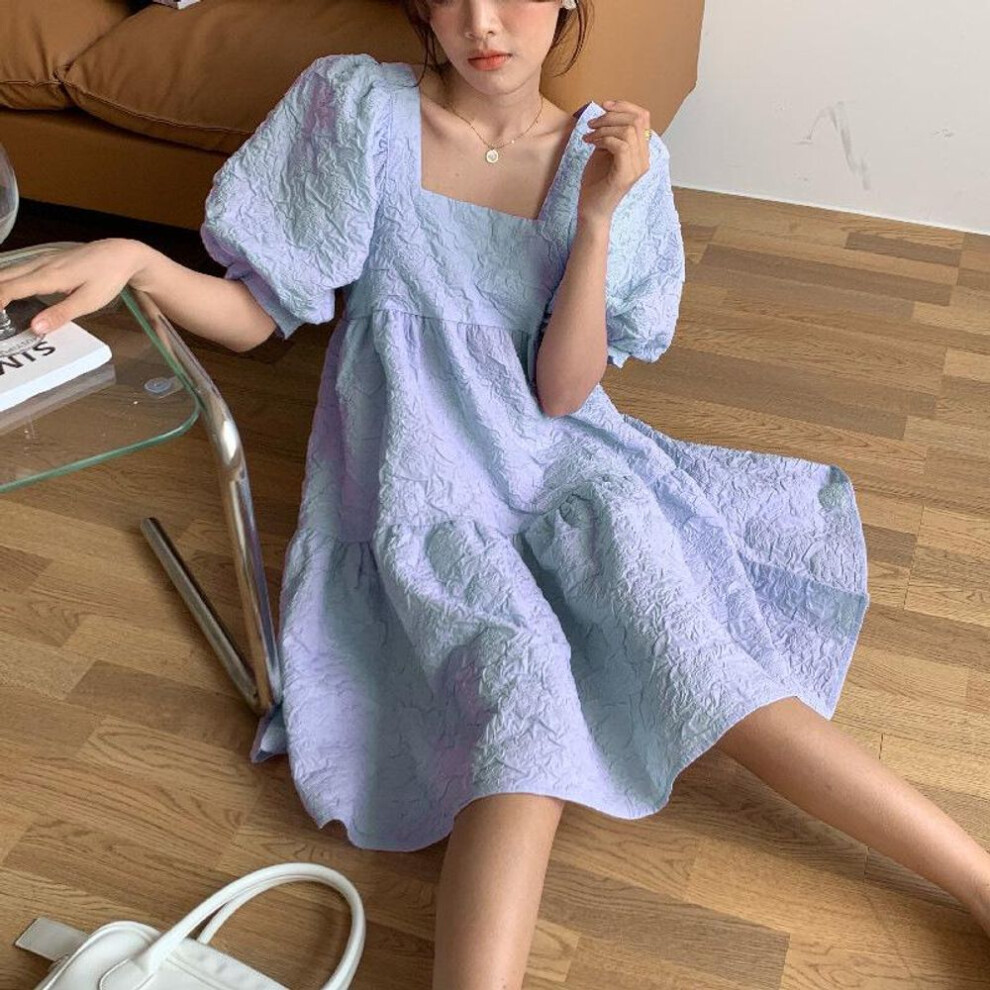 (blue, Extra Large) "[order Link] Sweet Princess Neck Puff Sleeve Baby Doll Dress, Slim A-line Skirt