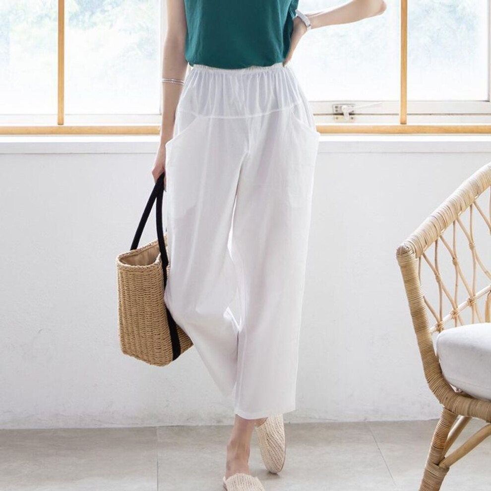 (white, 2XL) Women's Plus-size Casual Harem Pants - Trendy Loose-fit, Up To 200 Pounds