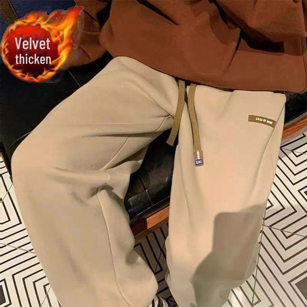 (khaki, 3XL for 150-170 lbs) Olua Women's Retro Lamb Wool Velvet Sweatpants - Warm, Thick, All-match Cuffed Casual Pants For Autumn And Winter.