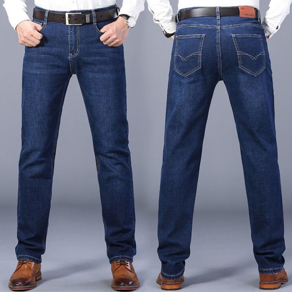 (blue, Size 40 (215 lbs)) "Black Elastic Business Casual Jeans for Middle-Aged and Elderly Men