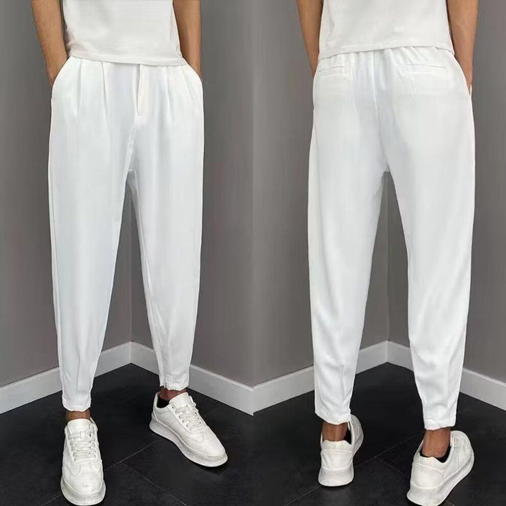 (white, 30) "Men's Trendy Spring Casual Trousers with Velcro Cuffs