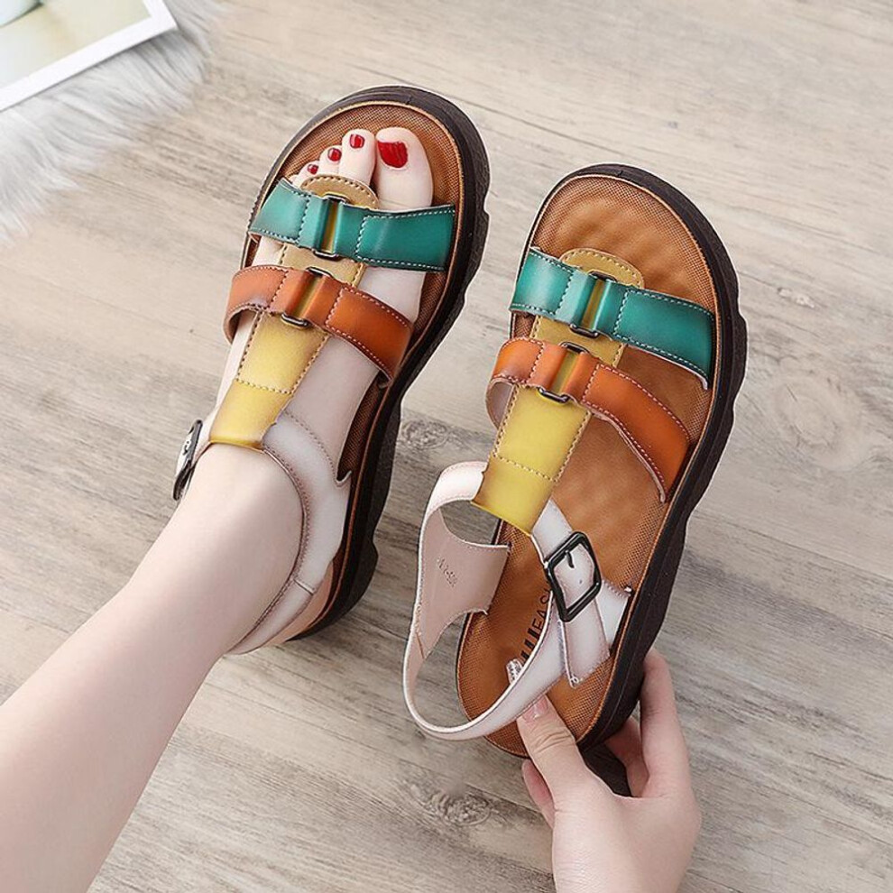 (yellow, 37) "Mom's Summer 2025 Wedge Heel Sandals: Thick Bottom, Medium Heel, Non-Slip for Middle-Aged Women