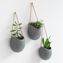 Kazai. Fioriere da parete -Ellie- | Vasi da appendere in ceramica, 3 pezzi | Decorazione da parete per interni, balconi e giardini | Grigio (opaco)