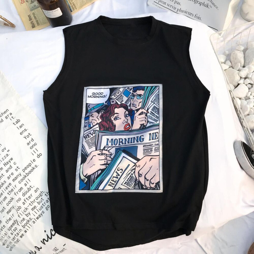 (black, L) "Unisex Trendy Harajuku-Style Hip-Hop Vest: Casual Loose Sleeveless T-Shirt for Couples and Students