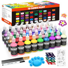 Shuttle Art Stoffenverfset 45 kleuren 3D permanente verf met penselen palet Stoffenpen Stoffenvel Stencils Glow in The Dark Glitter Metallic C