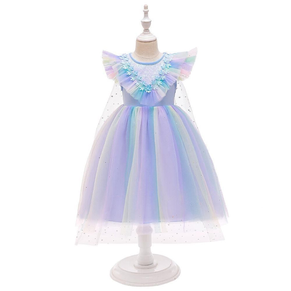 (blue, 100 cm) "Girls' Frozen Rainbow Princess Elsa Dress & Unicorn Performance Skirt