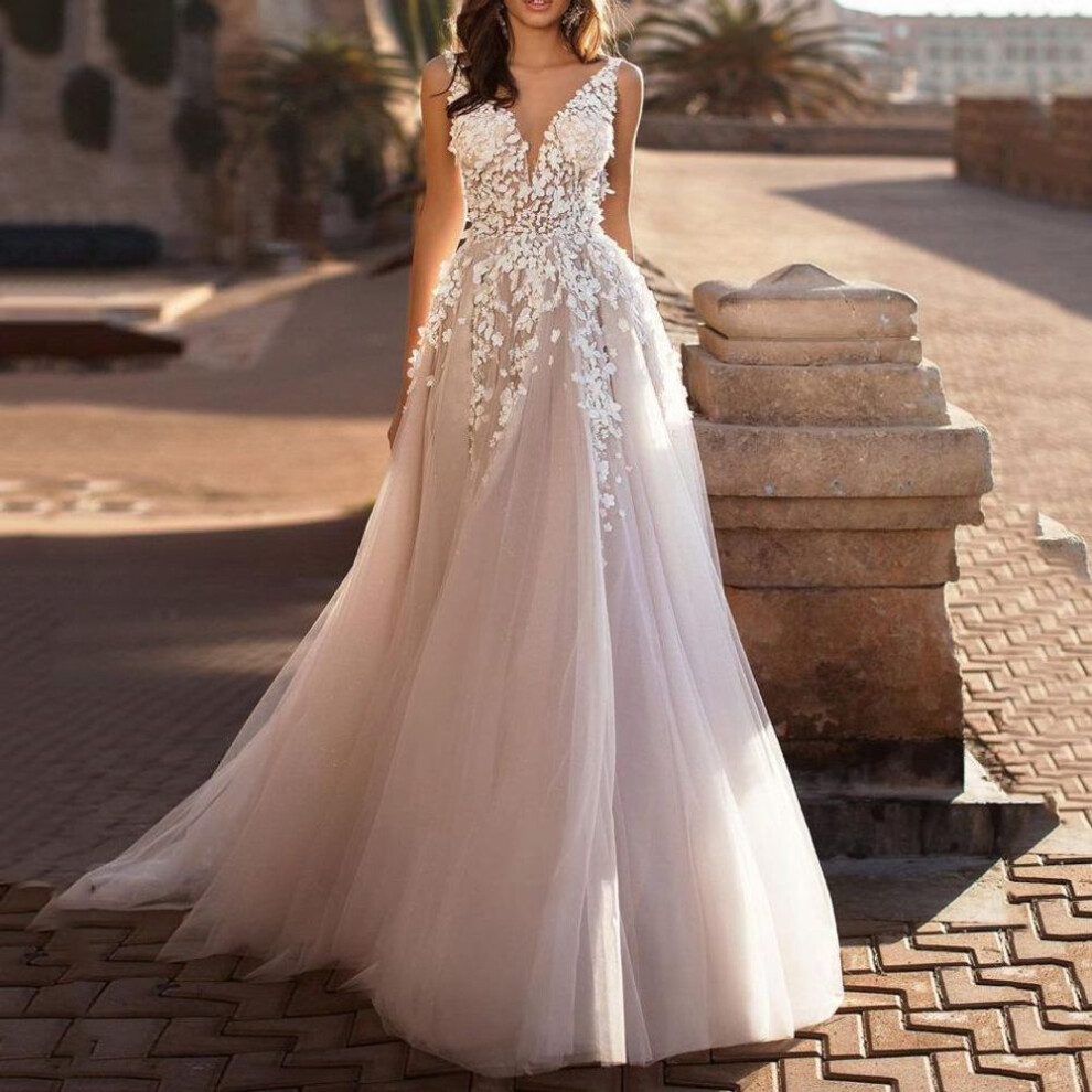 (white, XXXL) "2025 Summer Sleeveless Lace Dress: Sexy European & American Style With Deep V-neck, Embroidery, And Long Skirt.