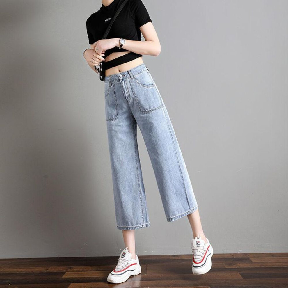 (light blue, L) "women's High-waisted Wide-leg Jeans - Summer 2023: Lightweight, Loose Fit, Crop Length