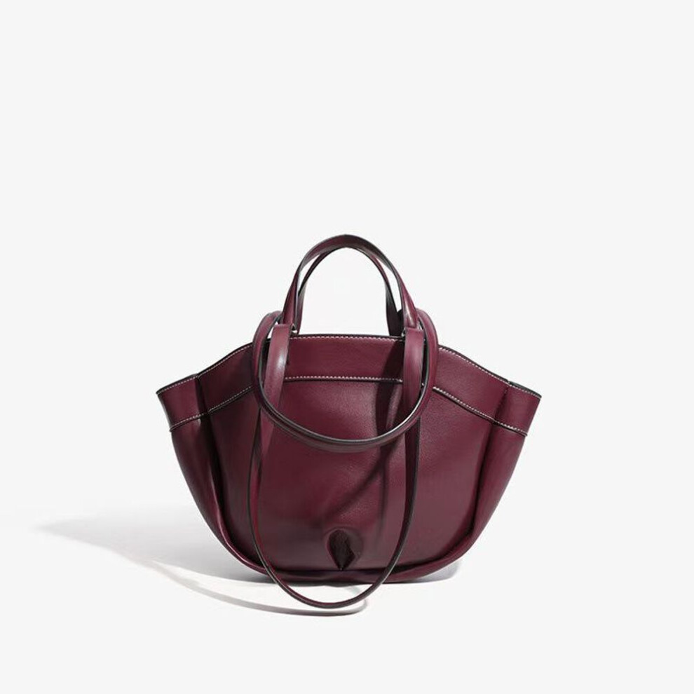 (burgundy) "za 2024 Autumn One-shoulder Large Capacity Brown Commuter Tote & Mother-child Shopping Bag