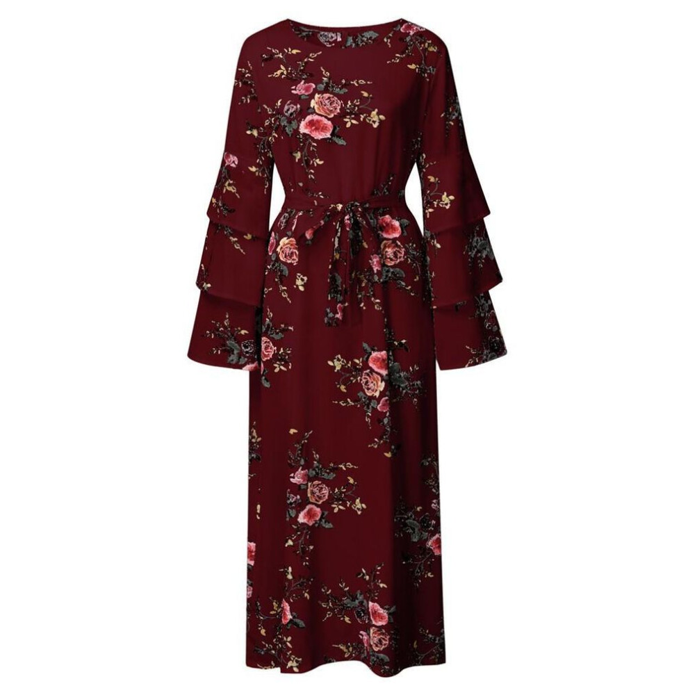 (wine red, XL) 2024 Autumn Plus Size Women's Round Neck Loose Swing Dress - Hot Sale