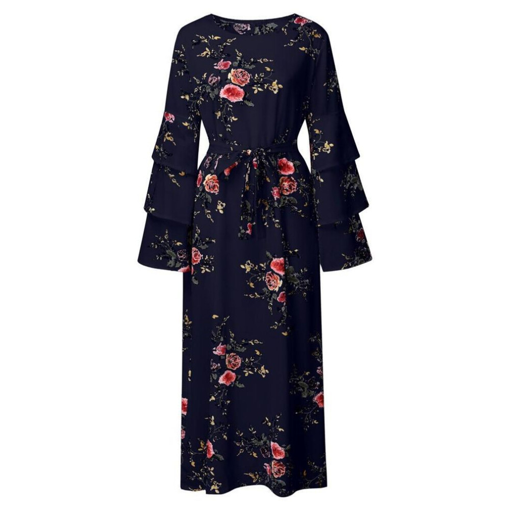 (navy blue, XL) 2024 Autumn Plus Size Women's Round Neck Loose Swing Dress - Hot Sale