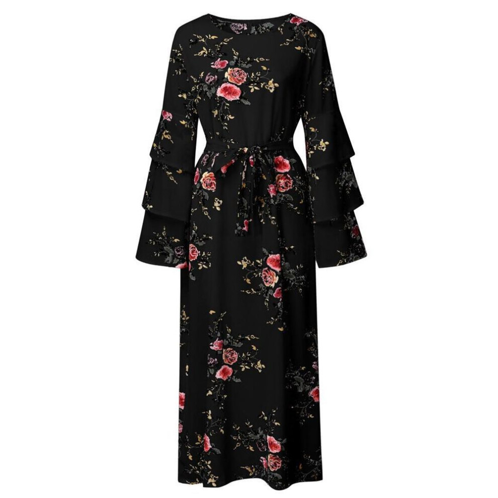 (black, 5XL) 2024 Autumn Plus Size Women's Round Neck Loose Swing Dress - Hot Sale
