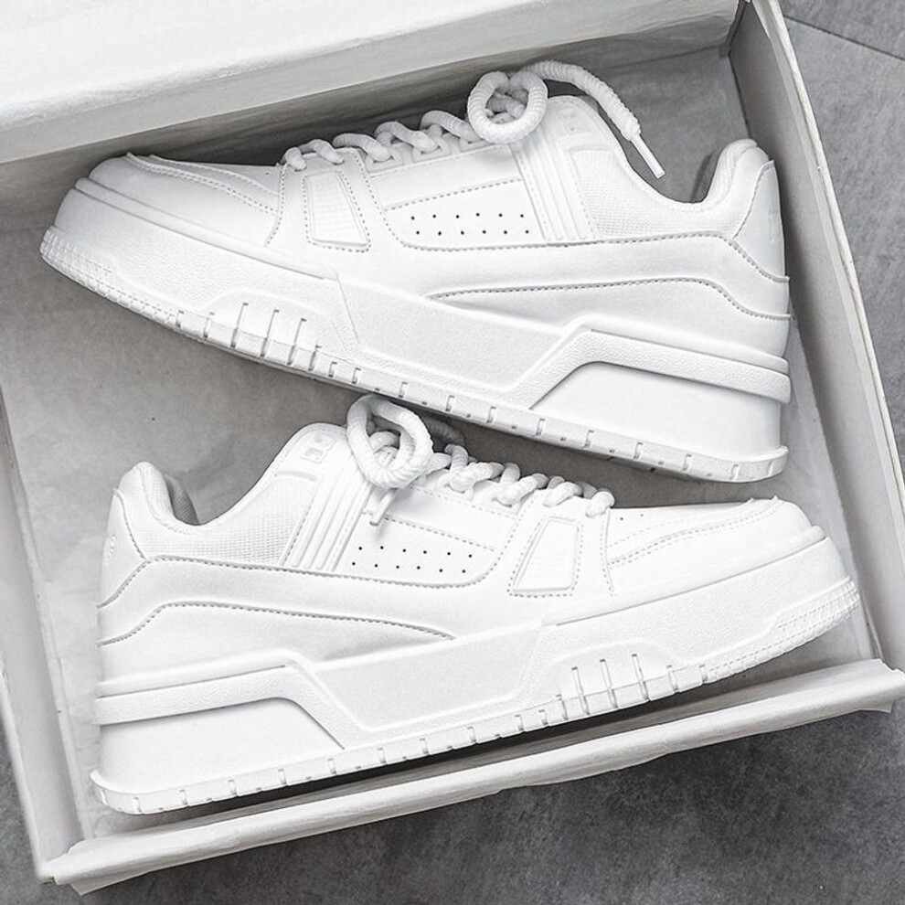 (white, 41) "men's 2024 Trendy Leather Sneakers: Casual, Sporty, Soft-soled Shoes For Kitchen And Chef Work