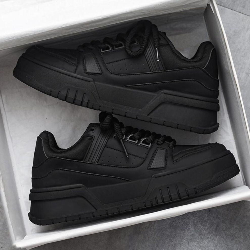 (black, 40) "Men's 2024 Trendy Leather Sneakers: Casual, Sporty, Soft-Soled Shoes for Kitchen and Chef Work