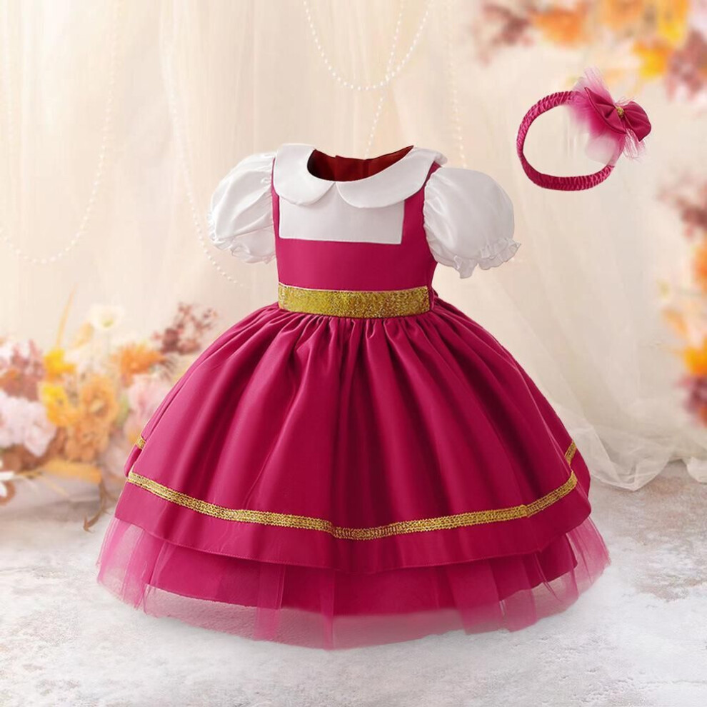 (9-12 months/80cm) New Baby Satin Puff Sleeve Princess Dress For One-year-old Girls - Perfect For Piano Performances