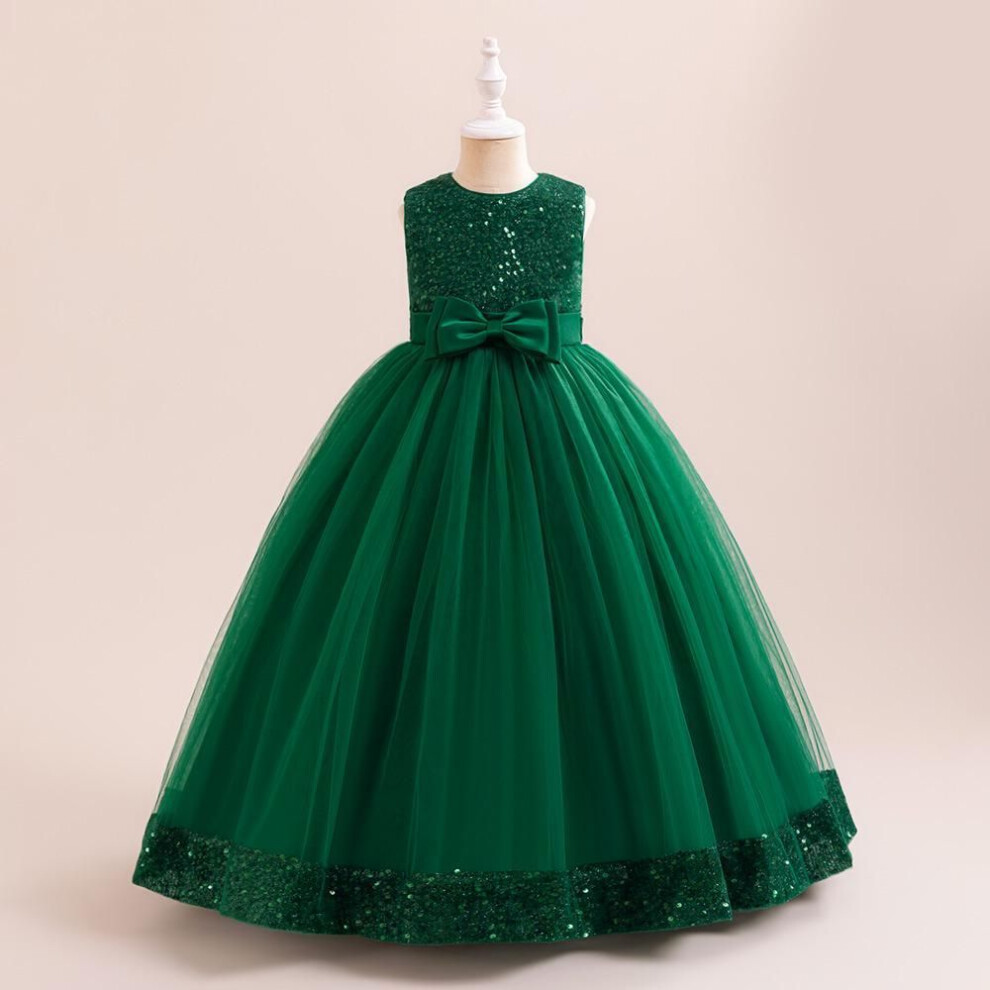 (dark green, 160cm) "new Sequin Bow Princess Dress For Girls - Elegant Long Performance Dress For Big Kids