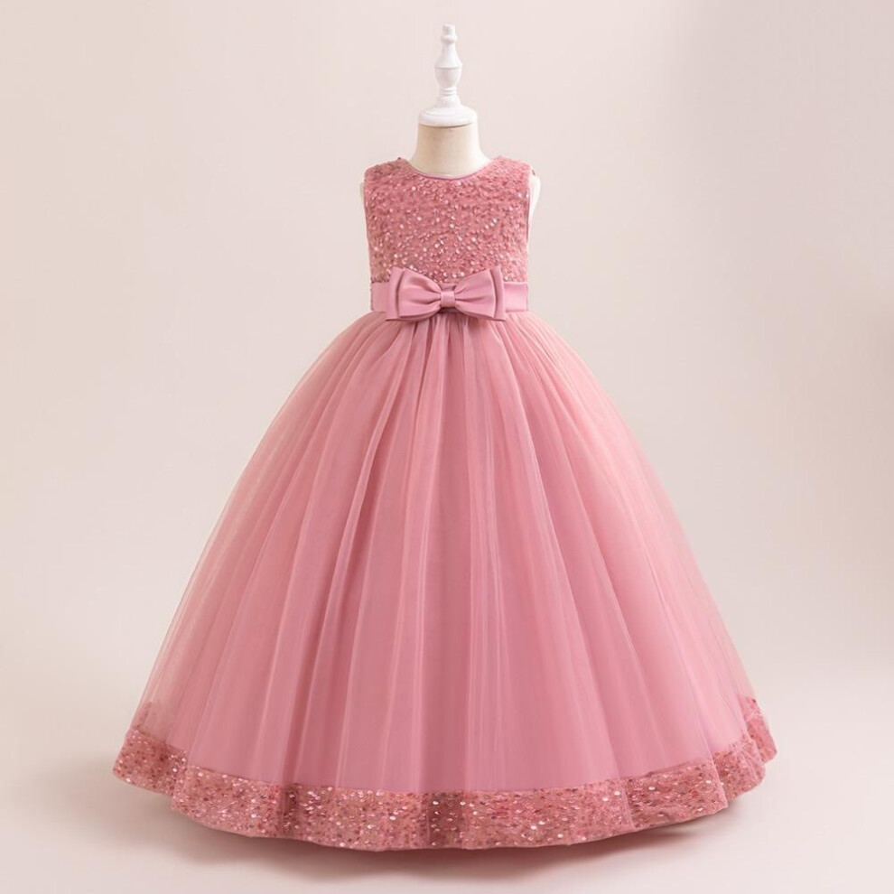 (mauve,pink, 130cm) "New Sequin Bow Princess Dress for Girls - Elegant Long Performance Dress for Big Kids