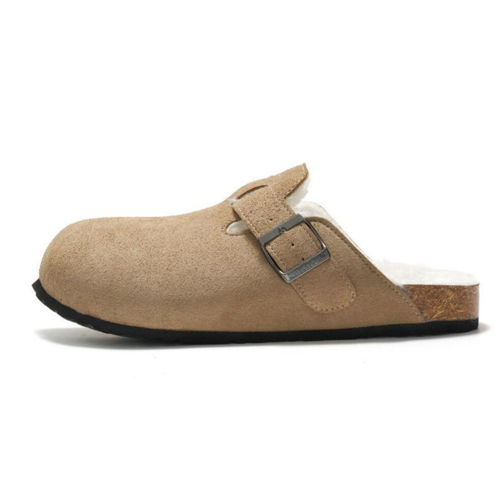 (apricot, 42) Ruizustock Winter Cork Slippers: Men's And Women's Velvet Comfort Frosted Warm Sandals.