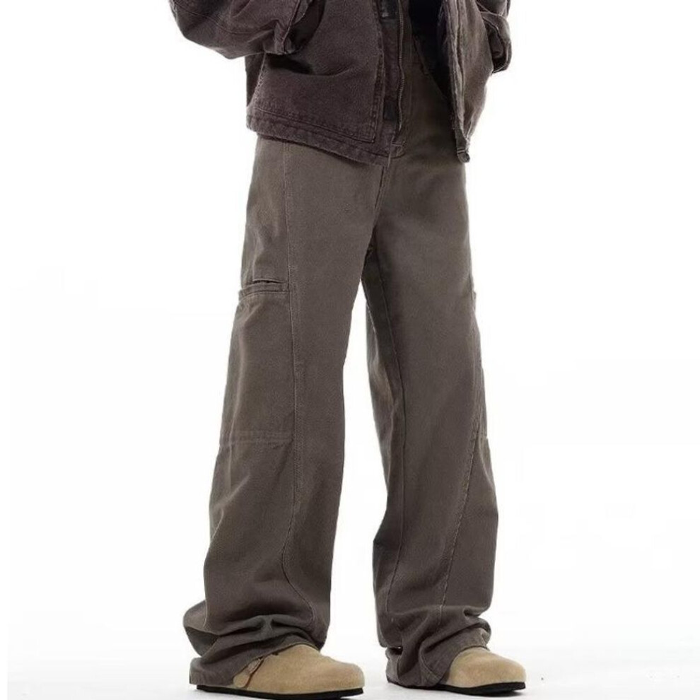 (brown, 2XL) Unisex Maillard Vibe Brown Retro Straight Jeans – High Street Trendy Loose Fit Overalls