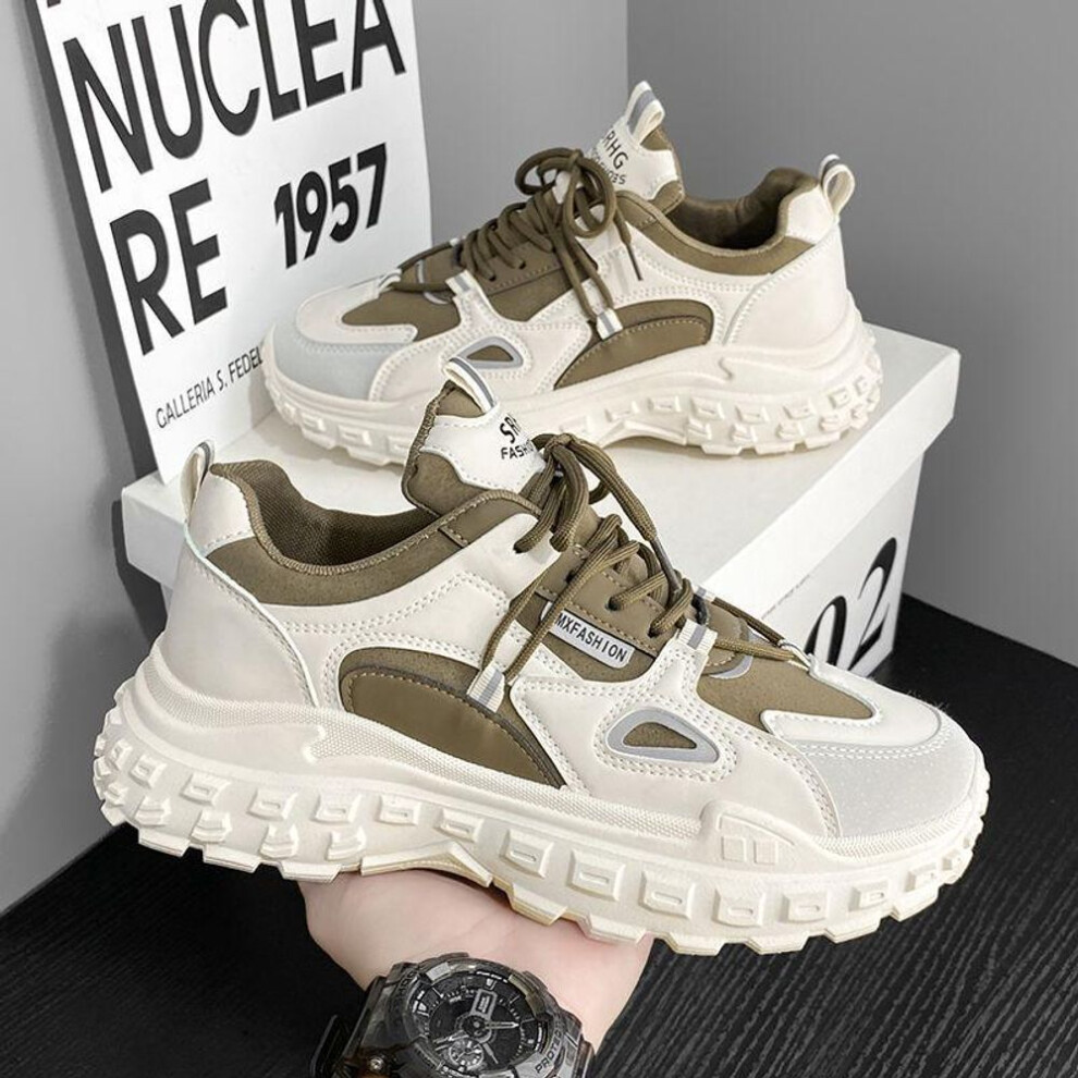 (khaki, Size 41) "breathable Hong Kong Style Thick-soled Men's Fashion Sneakers: Summer Non-slip, Wear-resistant Casual Dad Shoes