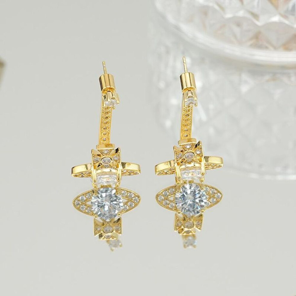 (gold, 18K) "exquisite French Retro Zircon Diamond Earrings: Unique, High-end, And Elegant Statement Jewelry For Women