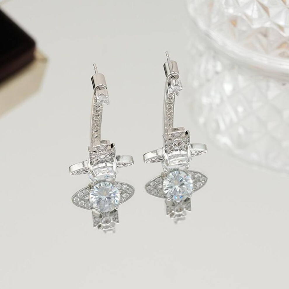 (silver, 18K) "exquisite French Retro Zircon Diamond Earrings: Unique, High-end, And Elegant Statement Jewelry For Women