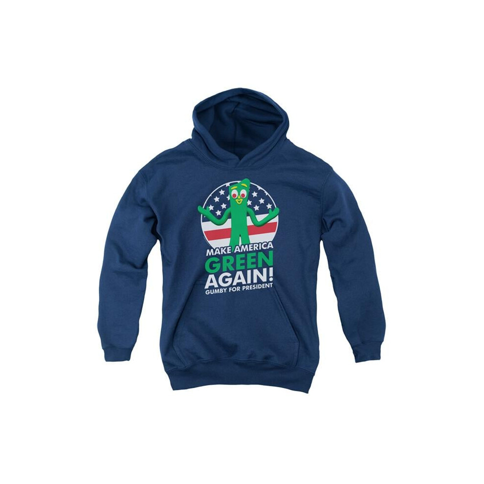 Trevco Sportswear GMB148-YFTH-2 Gumby for President Youth Hooded Sweatshirt, Navy - Medium-image-OPC-PGCZDPH-NEW