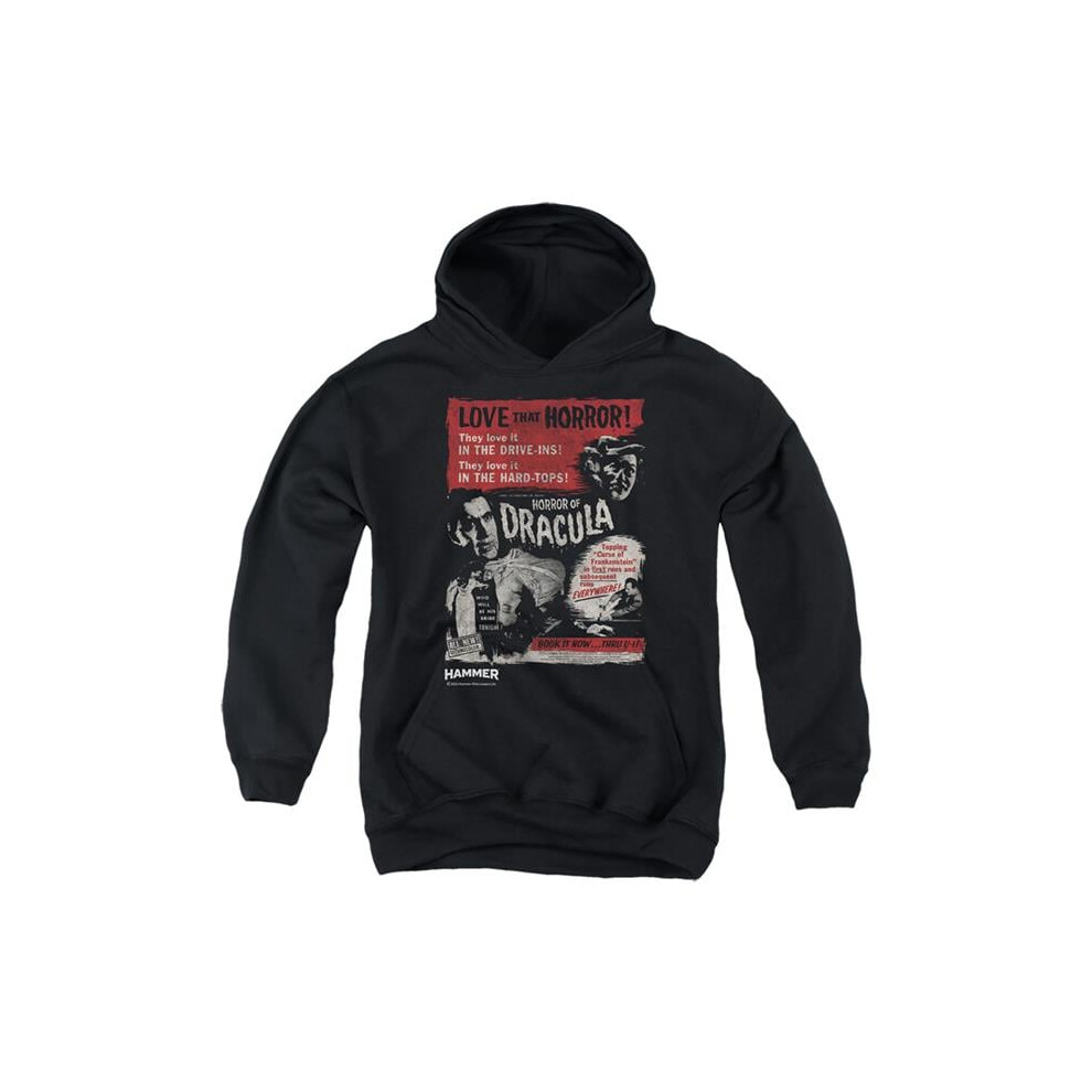 Trevco Sportswear HHOH10022-YFTH-3 Hammer House of Horror Love Horror of Dracula Youth Hooded Sweatshirt, Black - Large-image-OPC-PGCZFD8-NEW