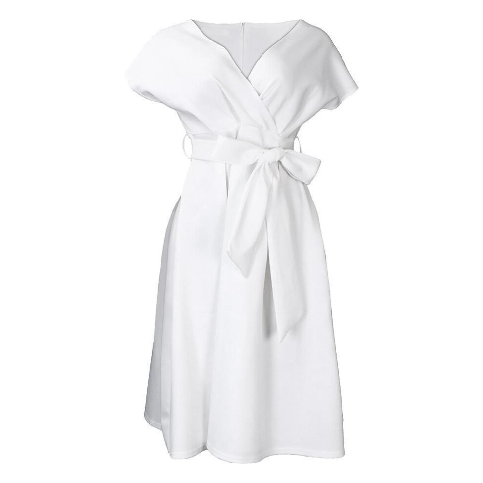 (white, XXL) 2022 Women's V-Neck Fashion Cross-Border Dress: Elegant, Plus Size, with Straps.