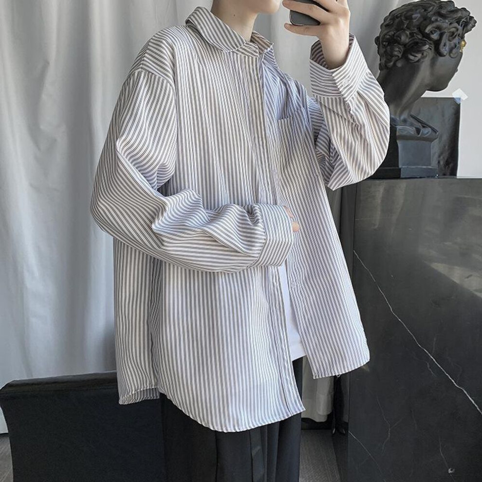(off-white, L) Men's 2024 Retro Striped Long-sleeve Casual Jacket