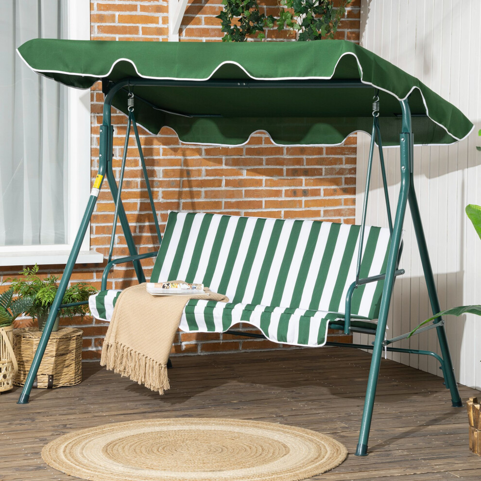 Outsunny Outdoor 3-Person Metal Porch Swing Chair Bench Canopy Green