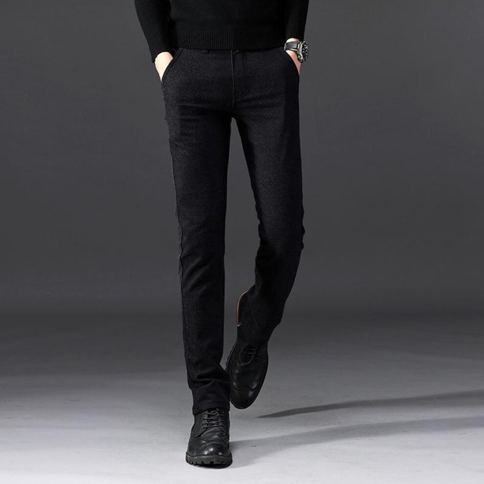 (black, 36 (Waist 2.8-2.9 feet) 180 lbs) Men's Slim Elastic Cotton-linen Pants With Special Pockets - Trendy And Casual