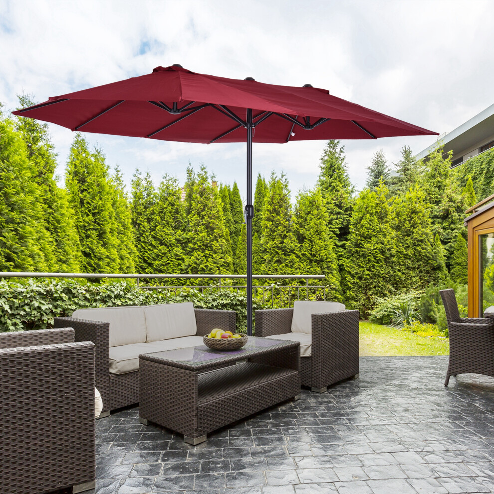 Outsunny 4.6M Garden Patio Umbrella Canopy Parasol Sun Shade w/o Base Wine Red
