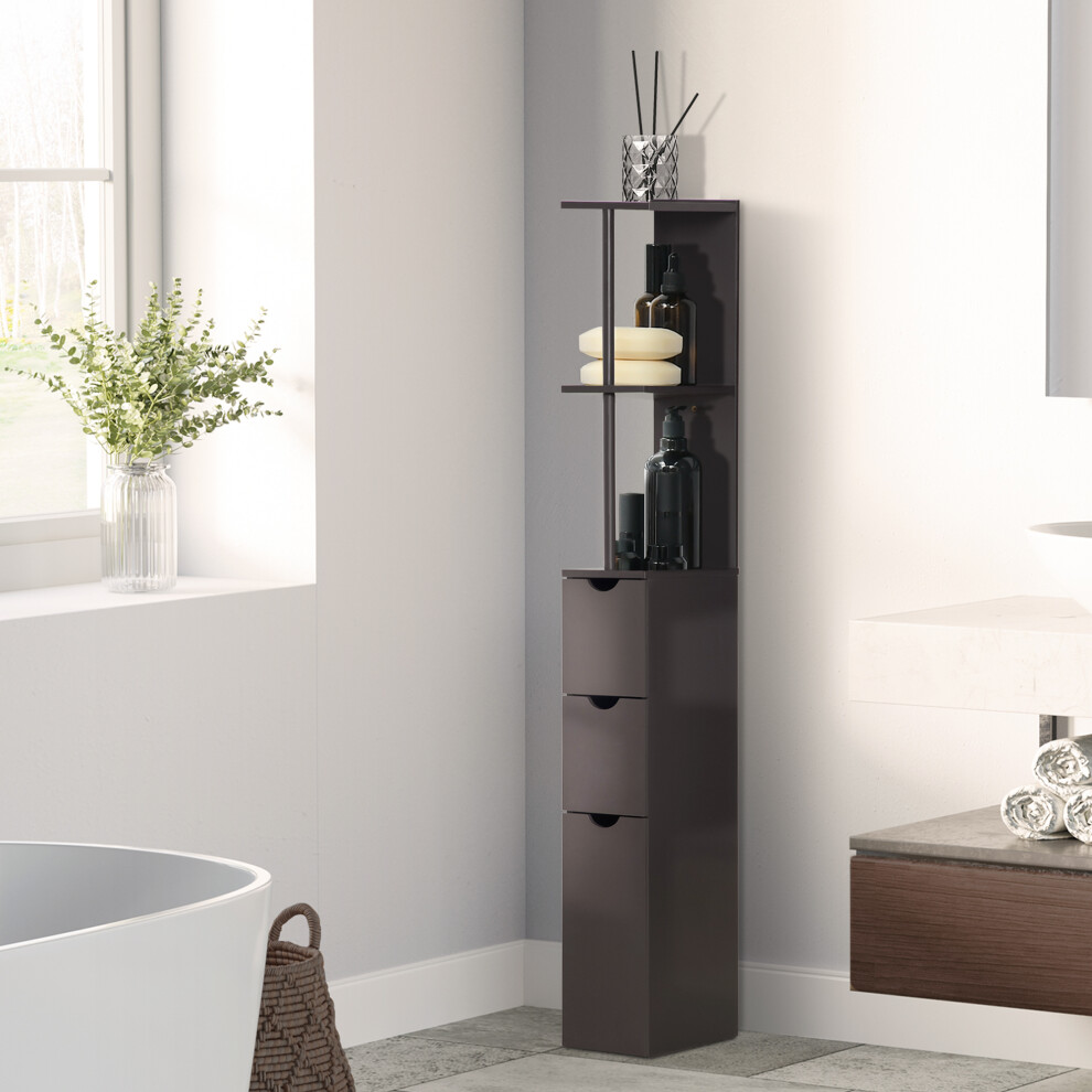 HOMCOM Tall Bathroom Storage Cabinet with Shelf and Drawers, Brown