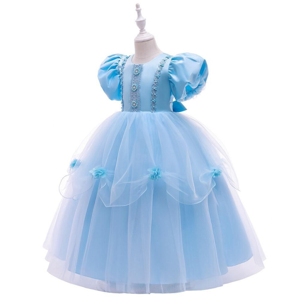 (140 cm) 2024 New Kids' Long Puff Sleeve Princess Catwalk Dress