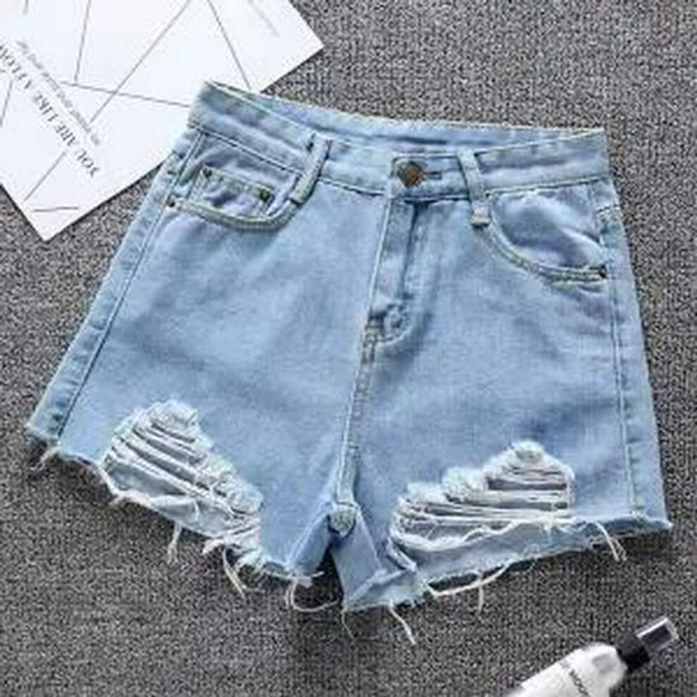 (light blue, 4XL) "2022 Summer High-waist Korean Denim Shorts: Loose, Ripped, Chic, Tassel A-line, Wide-leg Hot Pants For Women