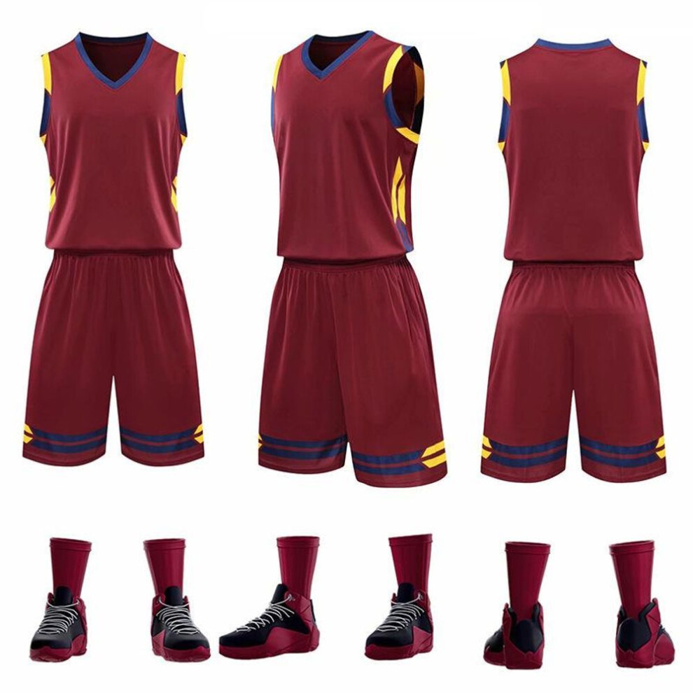 (maroon, 2XL) Basketball Uniforms: Breathable Printed Suits For Students, Adults & Kids - Unisex Competition & Training Vests