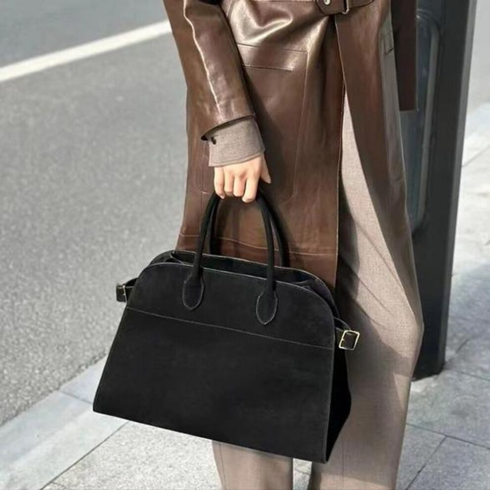 (coffee, 38*27*24CM) Margaux15 Genuine Leather Frosted Cowhide Large Capacity Suede Handbag Tote Bag