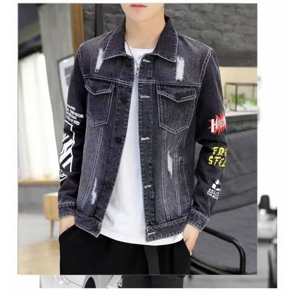 (black gray, 4XL) "Korean Style Men's Slim Denim Jacket - Trendy Spring/Autumn Casual Student Top