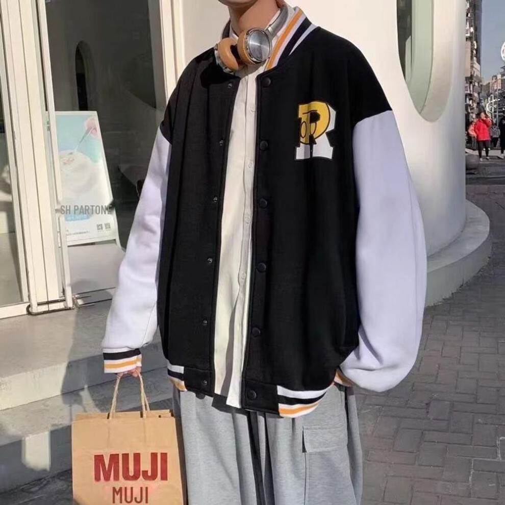 (black, XL) Men's Trendy Baseball Jacket - Loose Fit, Stand Collar Cardigan for Spring and Autumn