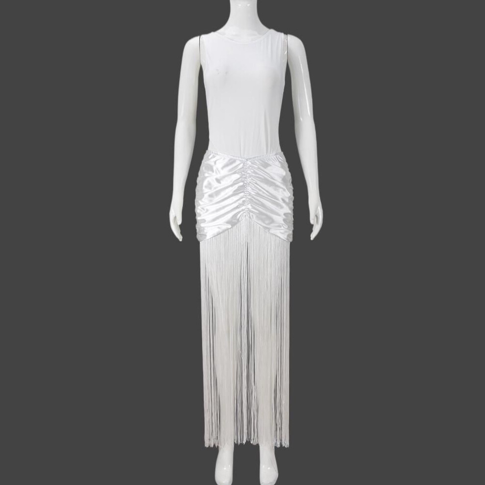 (white, Small) 2025 Autumn Sleeveless Slim Jumpsuit With Sexy Tassel Skirt For Women