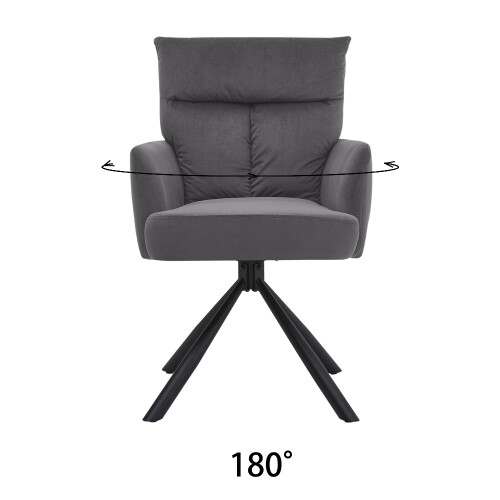 Living And Home Grey Modern Upholstered Swivel Armchair with Black Legs 2