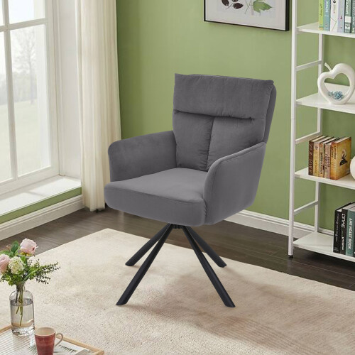 Living And Home Grey Modern Upholstered Swivel Armchair with Black Legs 1