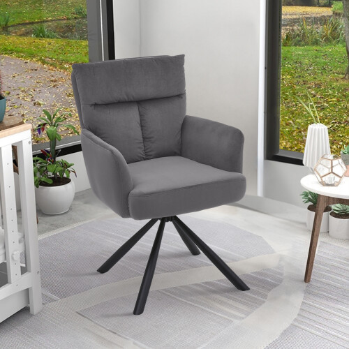 Living And Home Grey Modern Upholstered Swivel Armchair with Black Legs