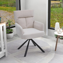 Beige Modern Upholstered Swivel Armchair with Black Legs