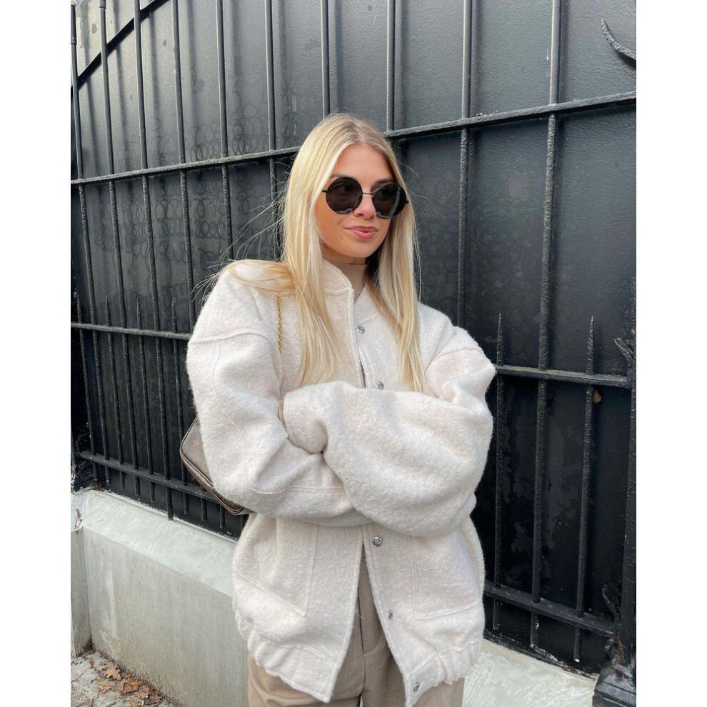 (white, XL) "2025 Women's Casual Colorful Stand-Up Collar Long-Sleeve Jacket with Large Pockets