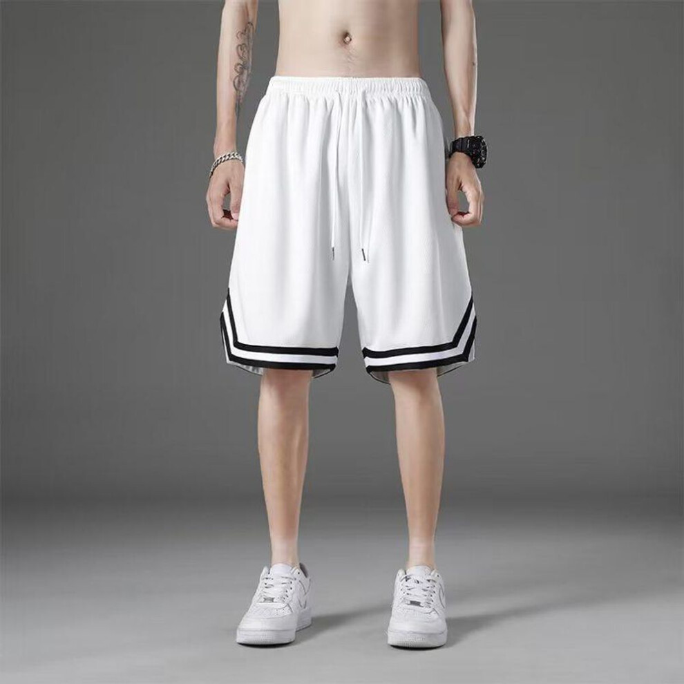 (white, 3XL) "men's Quick-dry Ice Silk Sports Shorts: Loose Fit, Casual, Beach, Running, Fitness.